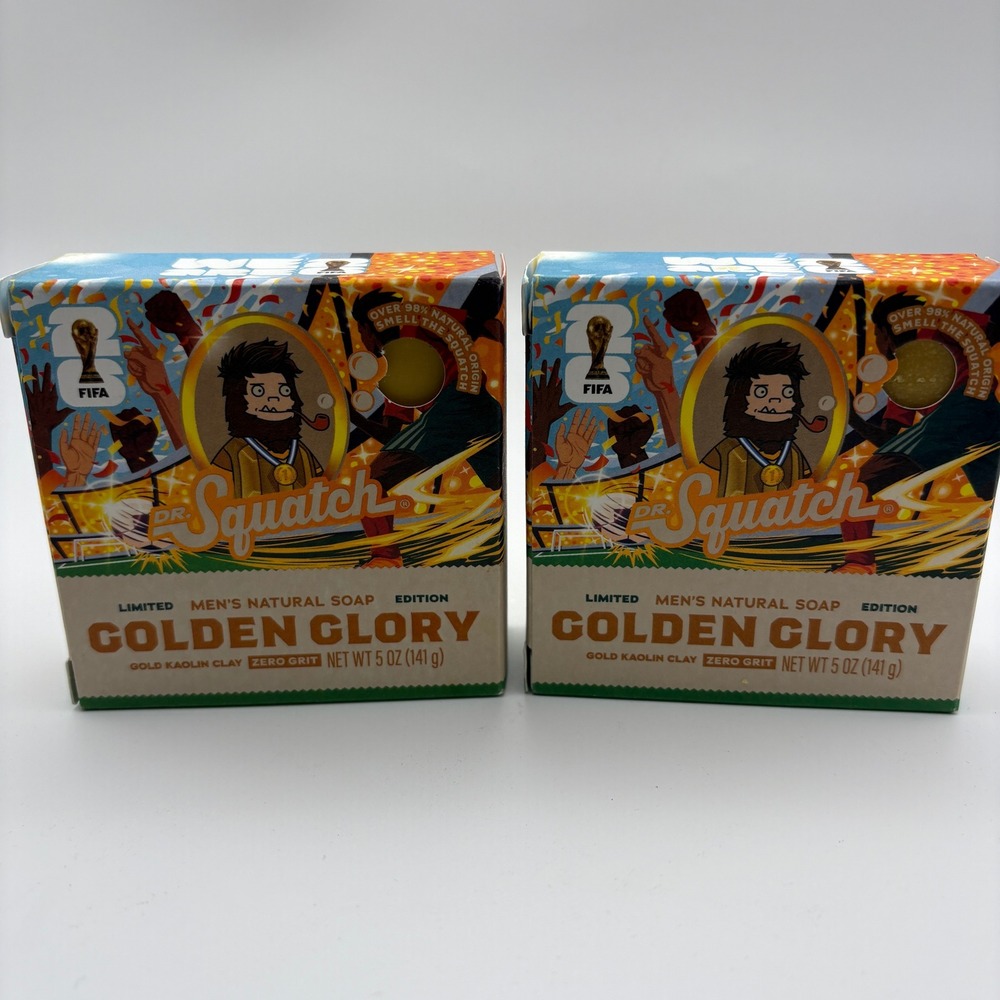 Dr Squatch Golden Glory Soap 2 Pack Limited Edition FIFA World Cup 5oz Bar New